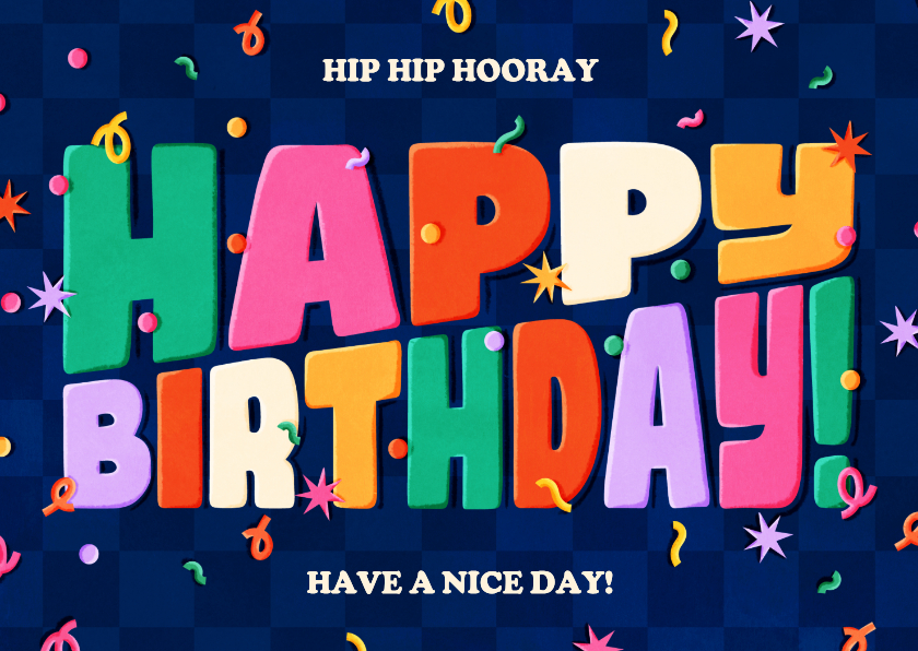 Kleurrijke verjaardagskaart Happy Birthday met confetti - Verjaardagskaarten Verjaardagskaarten - Kleurrijke verjaardagskaart Happy Birthday met confetti