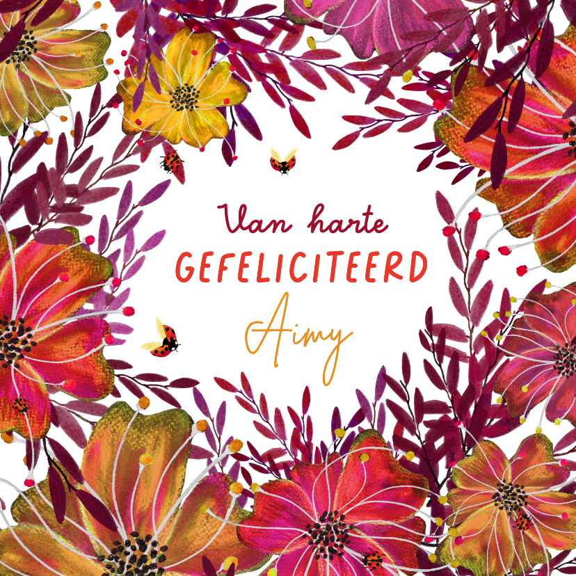 Verjaardagskaarten - Kleurrijke verjaardagskaart met grote bloemen