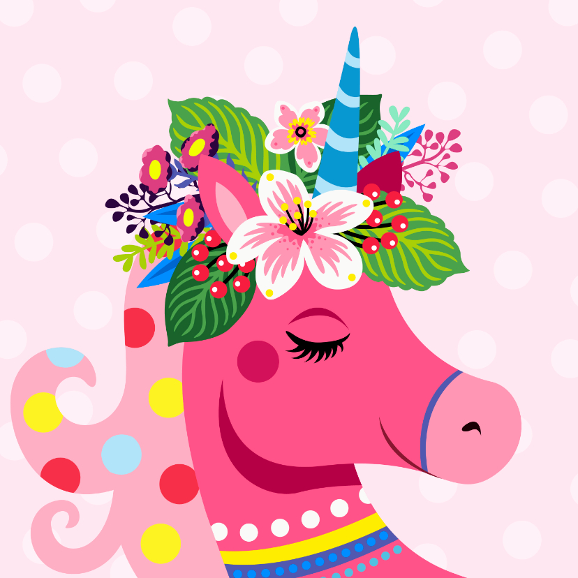 Verjaardagskaarten - Kleurrijke verjaardagskaart met unicorn en bloemen