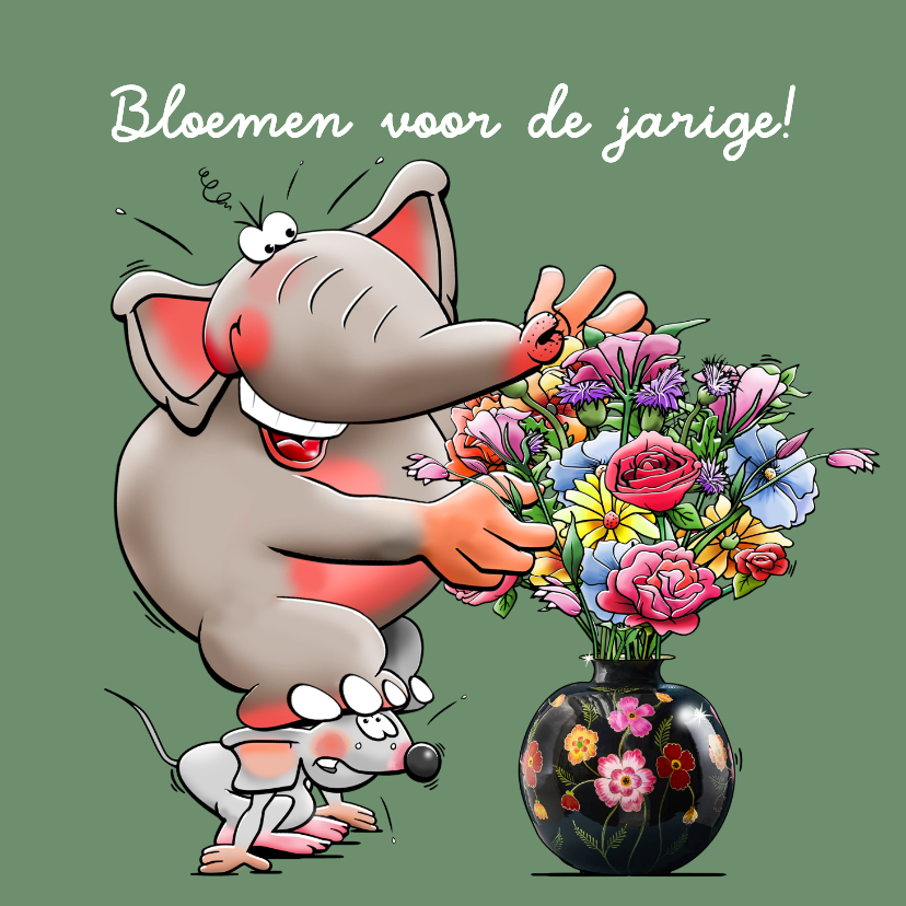 Leuke en grappige verjaardagskaart met olifant en muis - Verjaardagskaarten Verjaardagskaarten - Leuke en grappige verjaardagskaart met olifant en muis