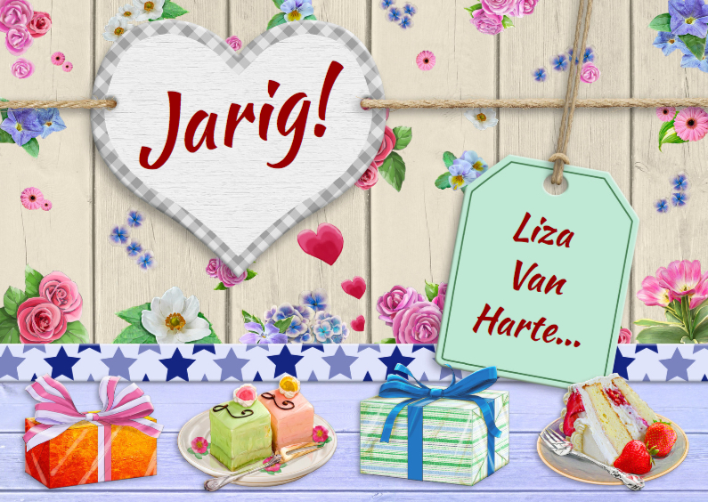 Leuke felicitatie met bloemetjes en gebakjes - Verjaardagskaarten Verjaardagskaarten - Leuke felicitatie met bloemetjes en gebakjes