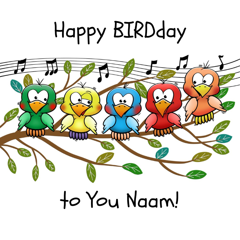 Leuke verjaardag Happy BIRDday vrolijke vogels op tak - Verjaardagskaarten Verjaardagskaarten - Leuke verjaardag Happy BIRDday vrolijke vogels op tak