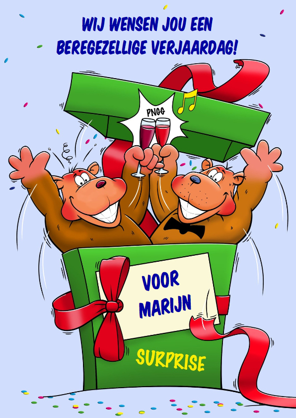Leuke verjaardagskaart beren komen verrassend uit een doos - Verjaardagskaarten Verjaardagskaarten - Leuke verjaardagskaart beren komen verrassend uit een doos