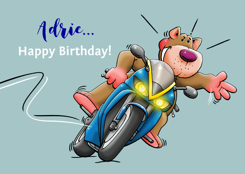 Verjaardagskaarten - Leuke verjaardagskaart felicitatie met beertje op motor