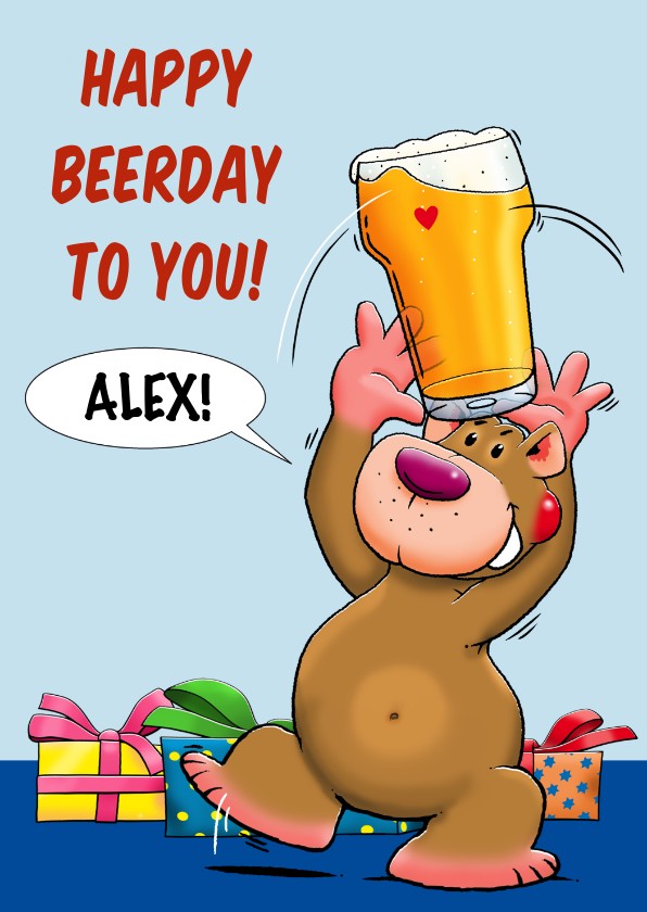 Verjaardagskaarten - Leuke verjaardagskaart met bierglas en grappige beer
