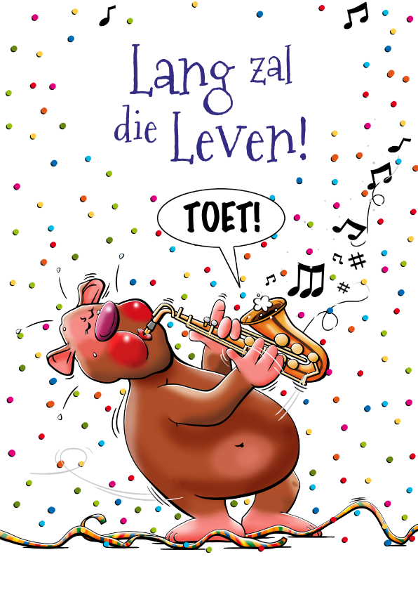 Verjaardagskaarten - Leuke verjaardagskaart met een beer die saxofoon speelt.