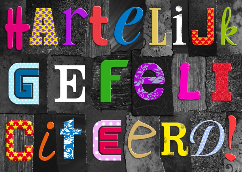 Leuke verjaardagskaart met gekleurde letters - Verjaardagskaarten Verjaardagskaarten - Leuke verjaardagskaart met gekleurde letters
