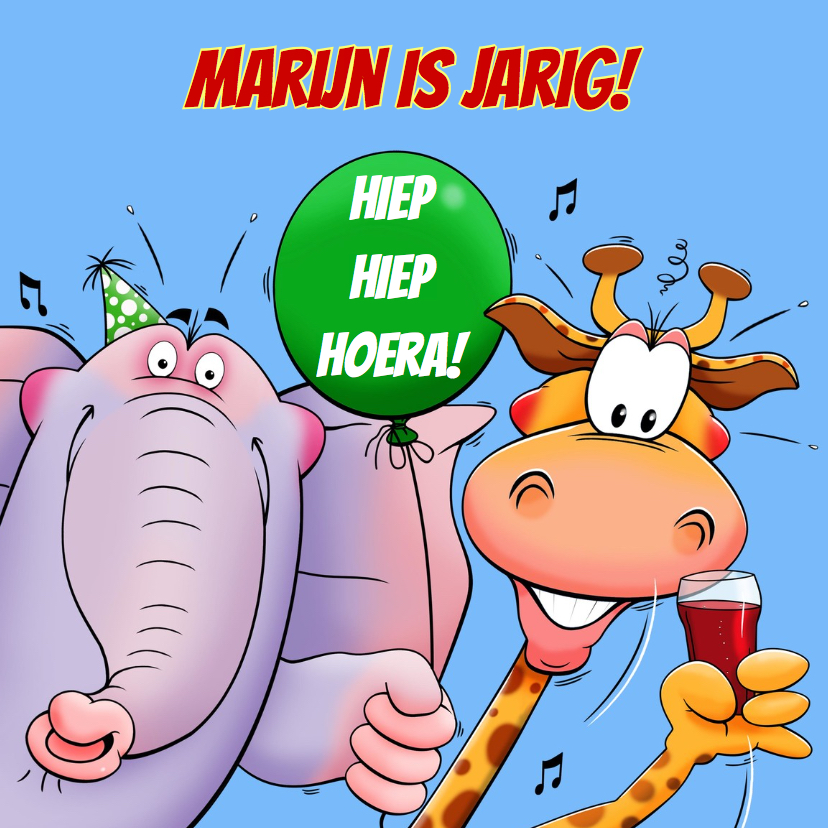 Leuke verjaardagskaart met giraf en olifant met cola - Verjaardagskaarten Verjaardagskaarten - Leuke verjaardagskaart met giraf en olifant met cola