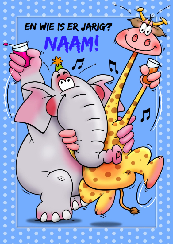 Leuke verjaardagskaart met grappige giraf en olifant - Verjaardagskaarten Verjaardagskaarten - Leuke verjaardagskaart met grappige giraf en olifant