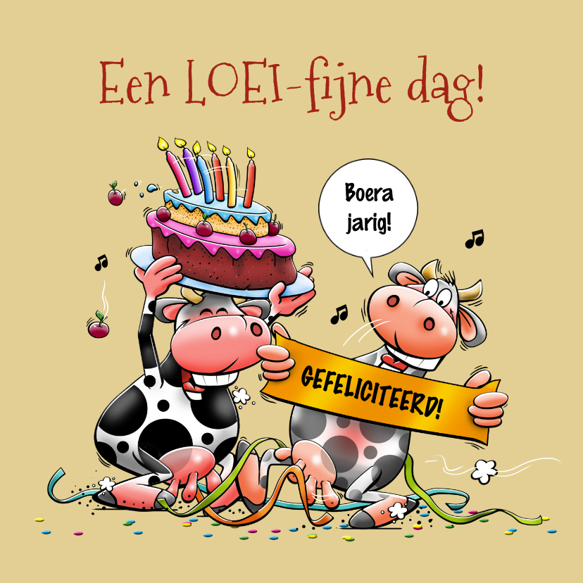 Verjaardagskaarten - Leuke verjaardagskaart met grappige koeien