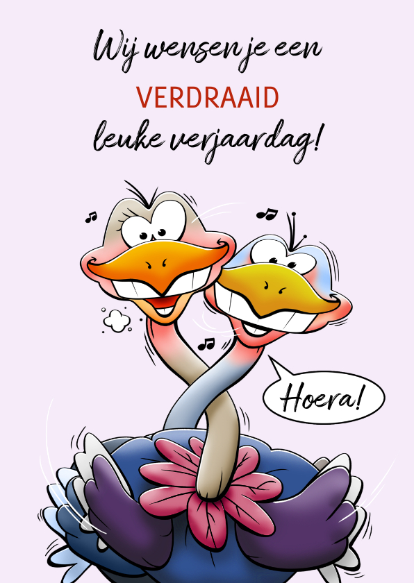 Verjaardagskaarten - Leuke verjaardagskaart met grappige struisvogels