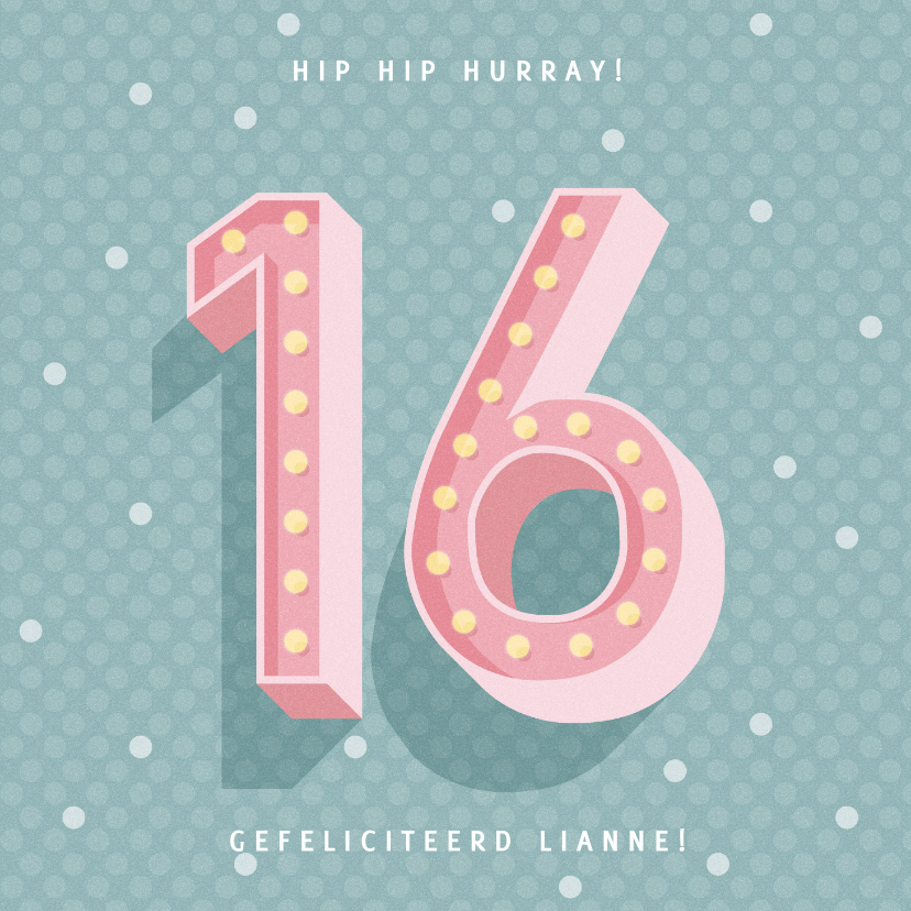 Verjaardagskaarten - Leuke verjaardagskaart met lichtbak cijfers '16'