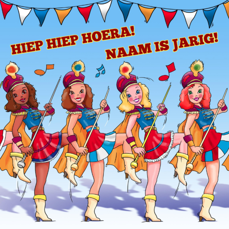Leuke verjaardagskaart met majorettes - Verjaardagskaarten Verjaardagskaarten - Leuke verjaardagskaart met majorettes