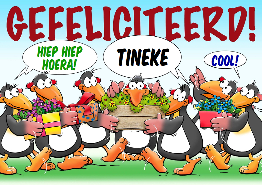 Verjaardagskaarten - Leuke verjaardagskaart met pinguïns voor een dame