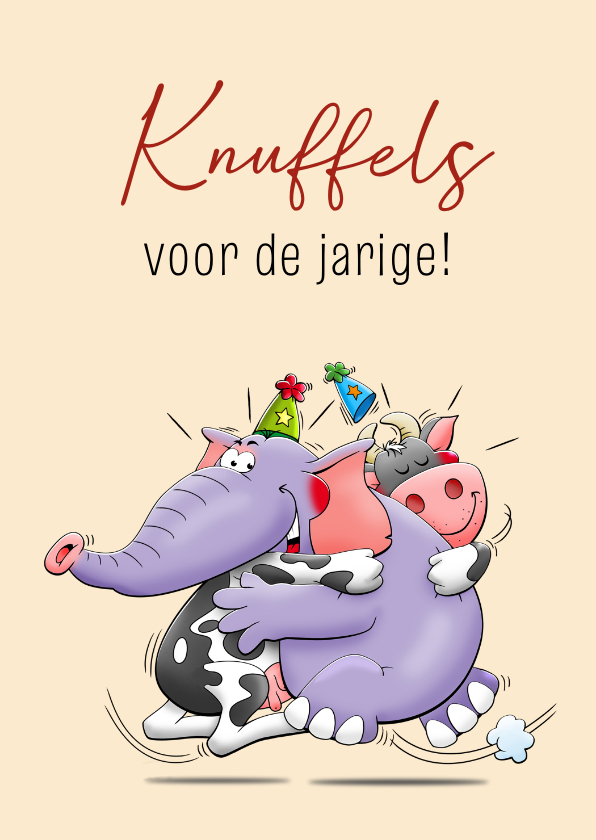 Leuke verjaardagskaart olifant en koe felicitatie metknuffel - Verjaardagskaarten Verjaardagskaarten - Leuke verjaardagskaart olifant en koe felicitatie metknuffel