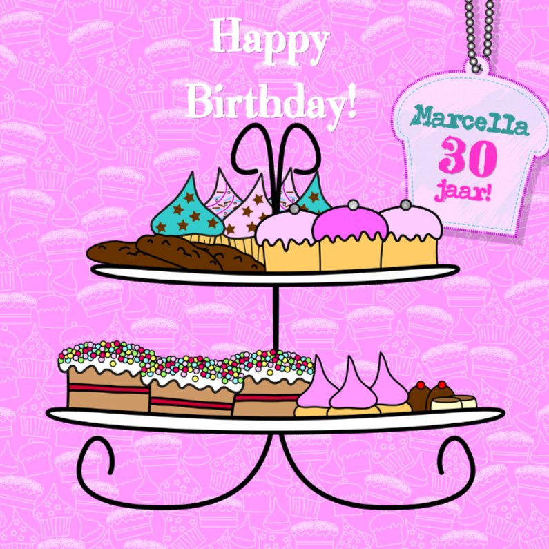 Lief roze kaart met cupcakes - Verjaardagskaarten Verjaardagskaarten - Lief roze kaart met cupcakes