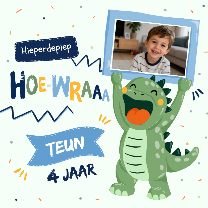 Lieve en stoere verjaardagskaart met dino en foto - Verjaardagskaarten Verjaardagskaarten - Lieve en stoere verjaardagskaart met dino en foto