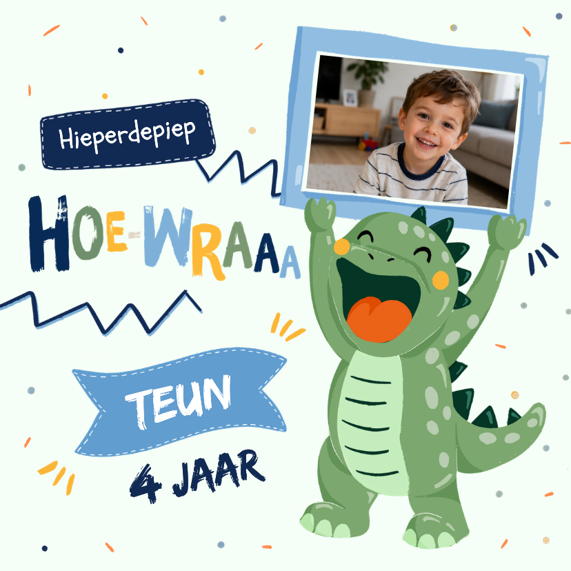 Lieve en stoere verjaardagskaart met dino en foto - Verjaardagskaarten Verjaardagskaarten - Lieve en stoere verjaardagskaart met dino en foto