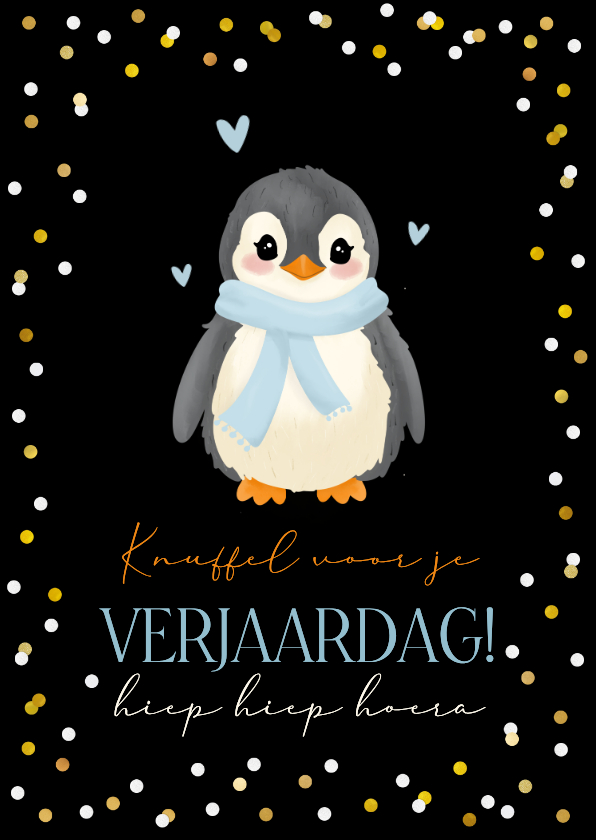 Lieve verjaardagskaart met schattige pinguïn met sjaal - Verjaardagskaarten Verjaardagskaarten - Lieve verjaardagskaart met schattige pinguïn met sjaal