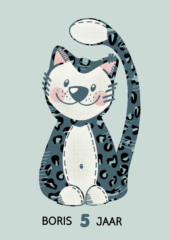 Verjaardagskaarten - Lieve verjaardagskaart van kat in panter-onesie