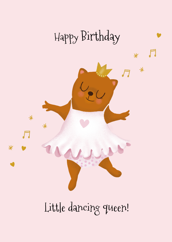 Verjaardagskaarten - Lieve verjaardagskaart voor kind met dansende kat
