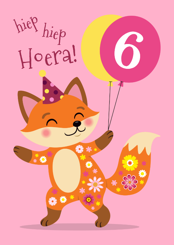 Lieve vos met ballonnen verjaardagskaart - Verjaardagskaarten Verjaardagskaarten - Lieve vos met ballonnen verjaardagskaart