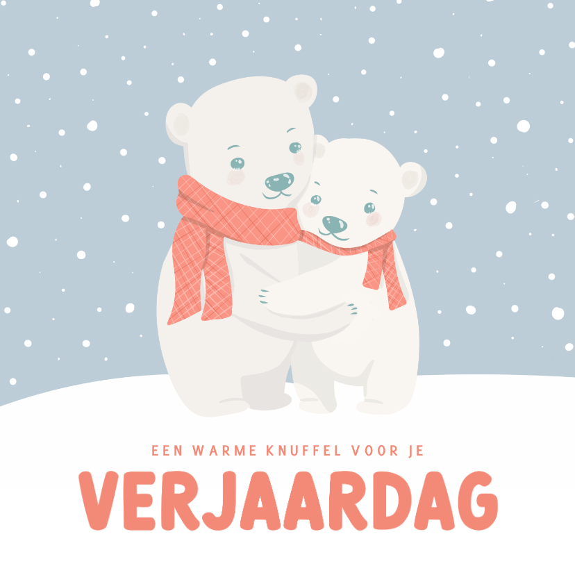 Verjaardagskaarten - Lieve winterse verjaardagskaart met knuffelende beertjes