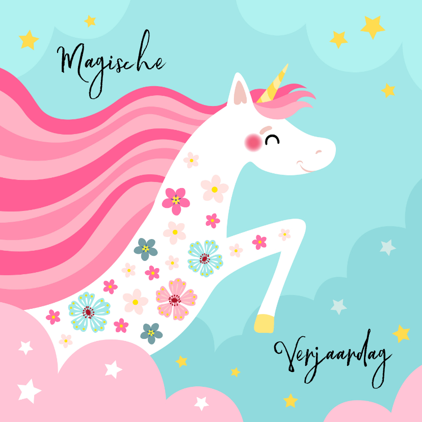 Verjaardagskaarten - Magische unicorn verjaardagskaart