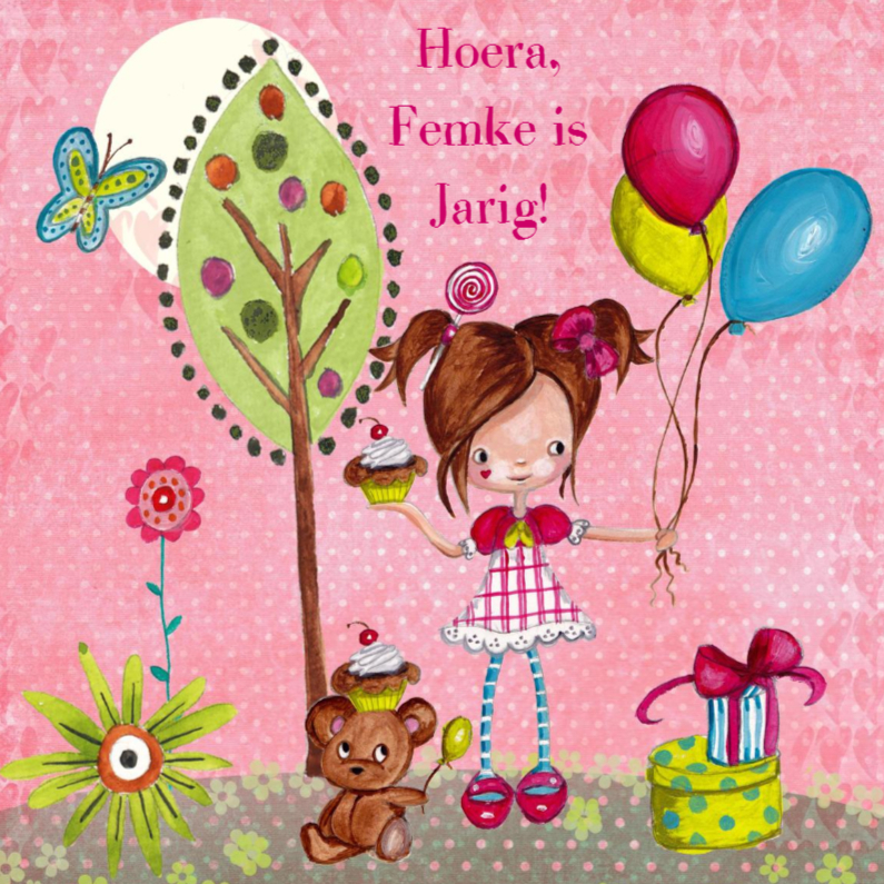 Meisje Ballonnen Boom Cartita Design - Verjaardagskaarten Verjaardagskaarten - Meisje Ballonnen Boom Cartita Design