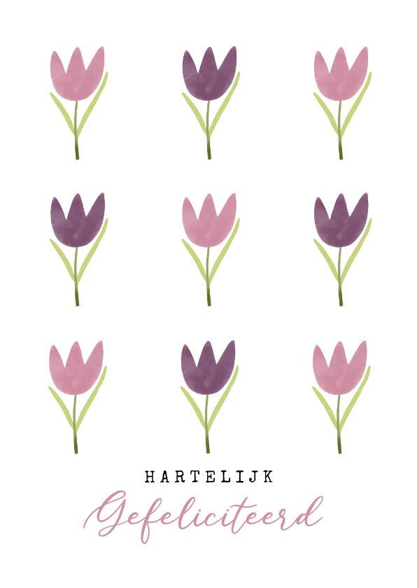 Verjaardagskaarten - Moderne verjaardagskaart tulpen roze paars vrouw