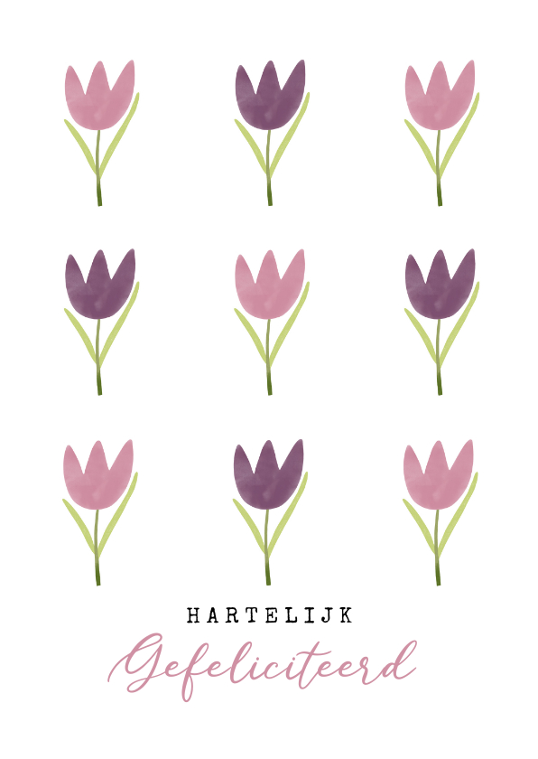 Moderne verjaardagskaart tulpen roze paars vrouw - Verjaardagskaarten Verjaardagskaarten - Moderne verjaardagskaart tulpen roze paars vrouw