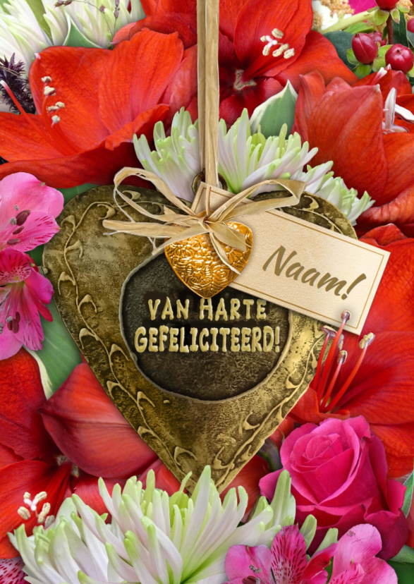 Mooie verjaardagskaart met Amaryllis en koper hart - Verjaardagskaarten Verjaardagskaarten - Mooie verjaardagskaart met Amaryllis en koper hart