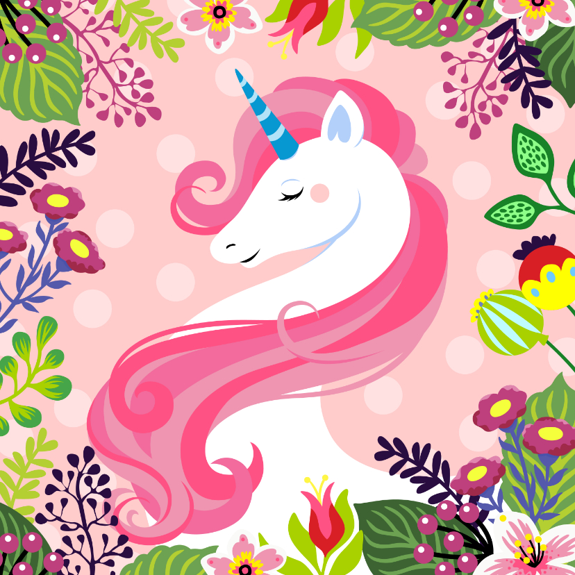 Verjaardagskaarten - Mooie verjaardagskaart met unicorn en bloemen