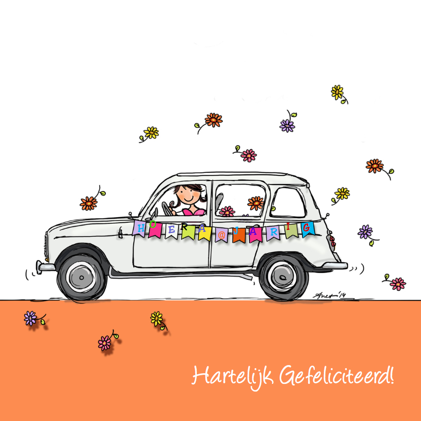 Renault 4 Verjaardagskaart - Verjaardagskaarten Verjaardagskaarten - Renault 4 Verjaardagskaart