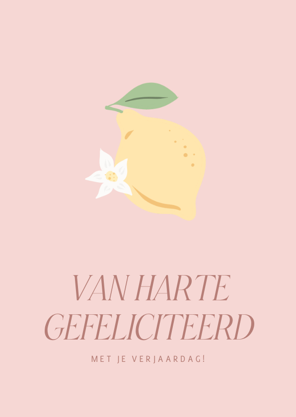 Roze verjaardagskaartje met gele citroen - Verjaardagskaarten Verjaardagskaarten - Roze verjaardagskaartje met gele citroen