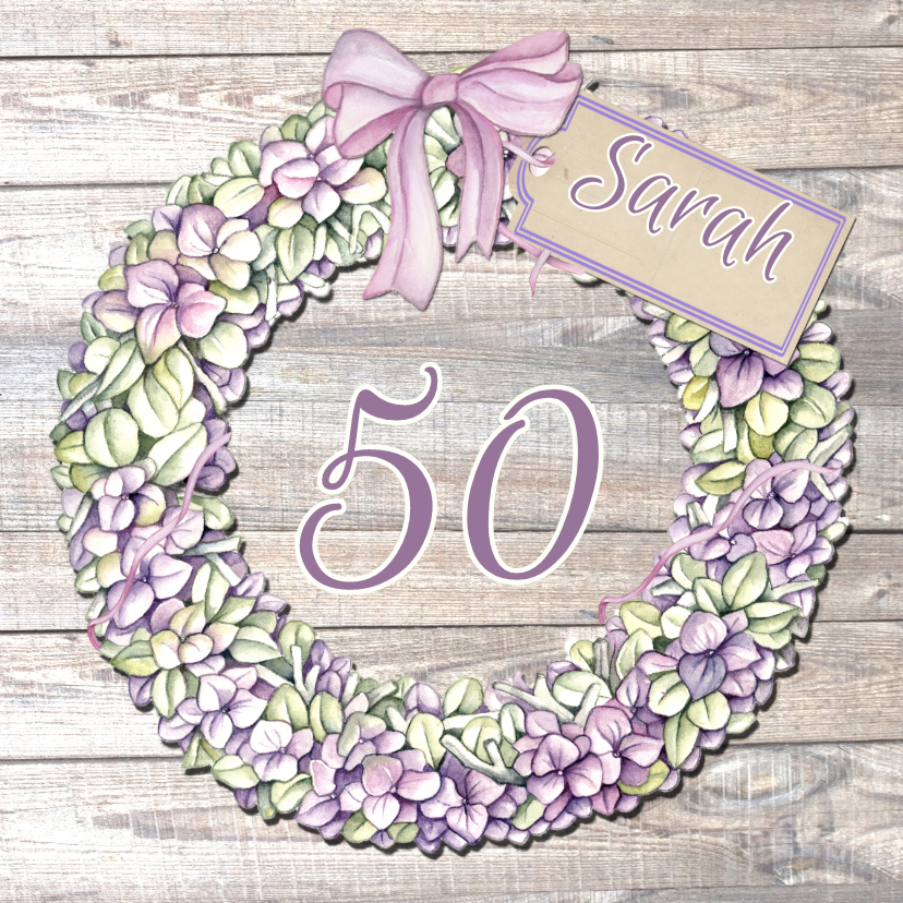 Verjaardagskaarten - Sarah bloemenkrans hortensia