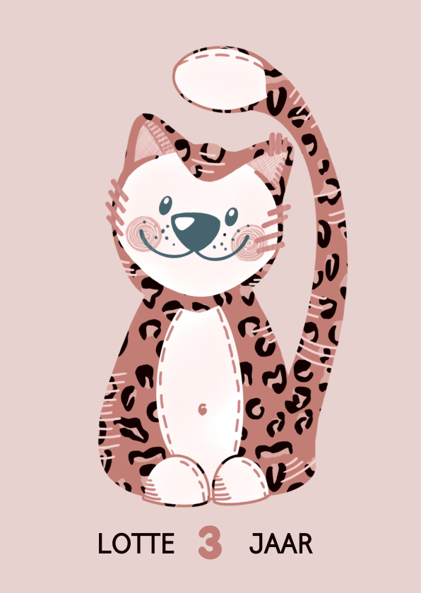 Verjaardagskaarten - Schattige verjaardagskaart met kat in panter-onesie