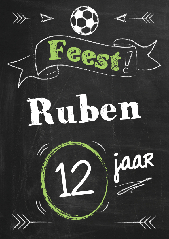 Schoolbord feest met voetbal-ByF - Verjaardagskaarten Verjaardagskaarten - Schoolbord feest met voetbal-ByF