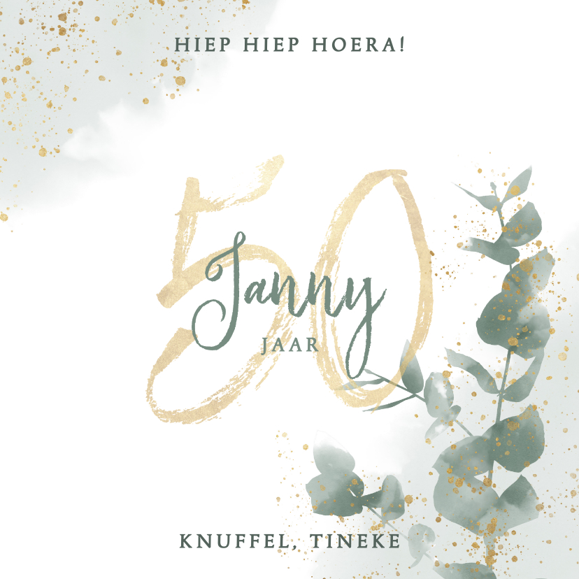 Stijlvolle verjaardagskaart 50 jaar eucalyptus en waterverf - Verjaardagskaarten Verjaardagskaarten - Stijlvolle verjaardagskaart 50 jaar eucalyptus en waterverf