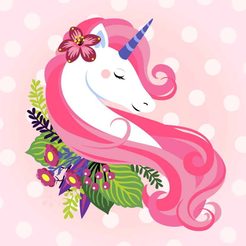 Verjaardagskaarten - Stijlvolle verjaardagskaart met unicorn en bloemen
