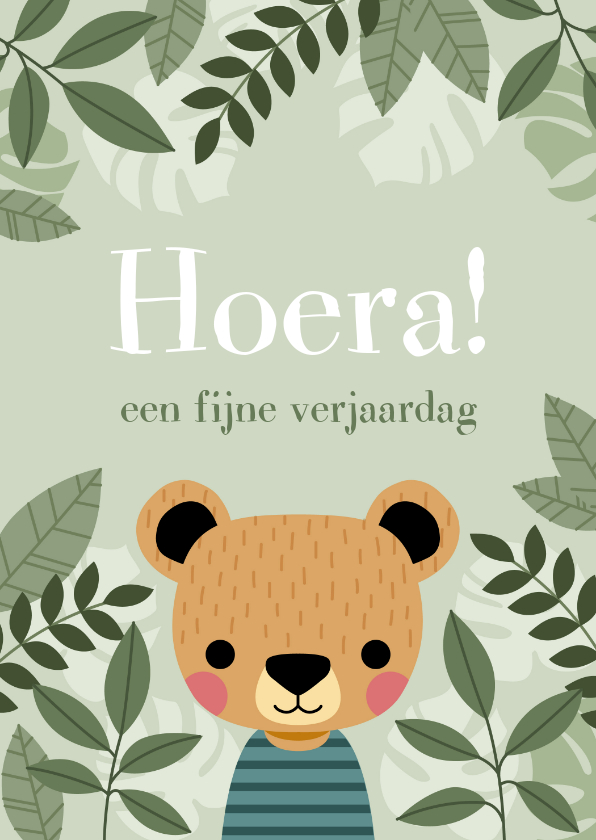 Verjaardagskaarten - Stoer verjaardagskaartje met illustratie beertje en plantjes