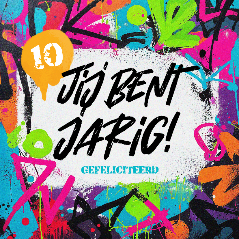 Verjaardagskaarten - Stoere verjaardagskaart kleurrijke graffiti jarige tiener