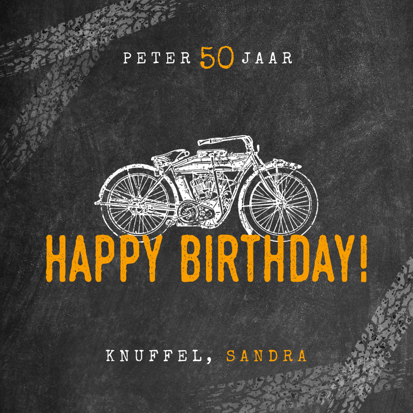 Verjaardagskaarten - Stoere verjaardagskaart man met motor en happy birthday!