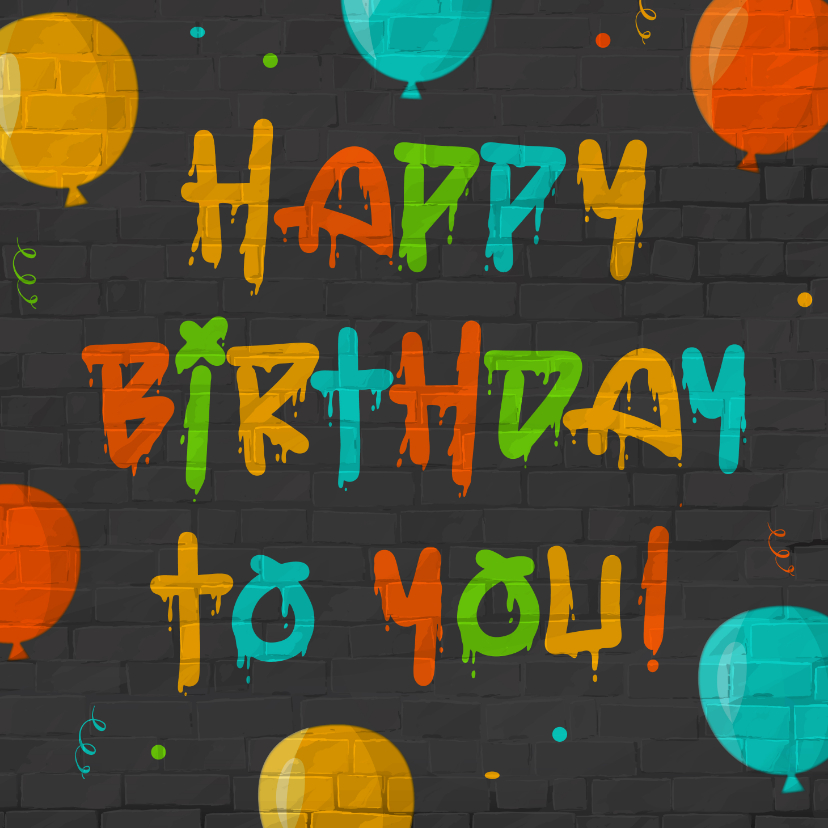 Verjaardagskaarten - Stoere verjaardagskaart met kleurrijke graffiti letters