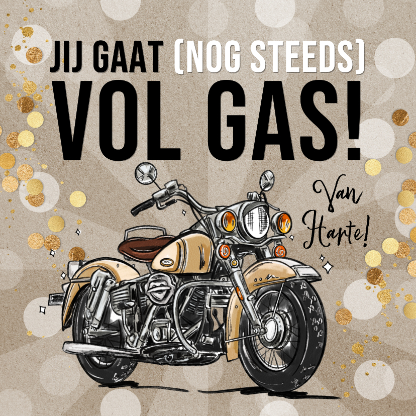 Verjaardagskaarten - Stoere verjaardagskaart vintage motor illustratie confetti