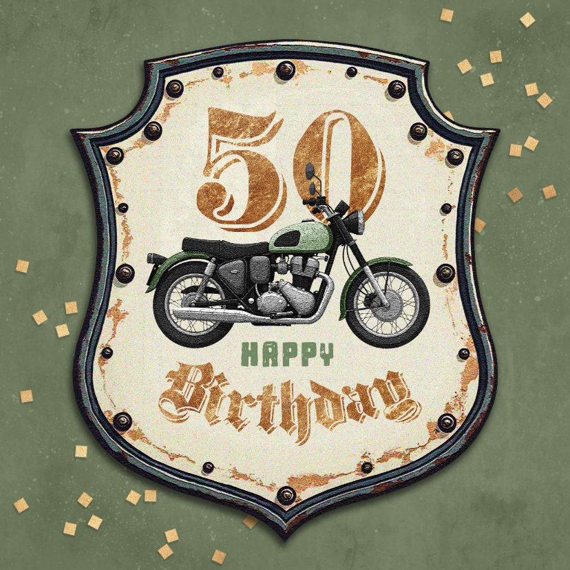 Verjaardagskaarten - Stoere verjaardagskaart vintage motor sign 50 jaar 