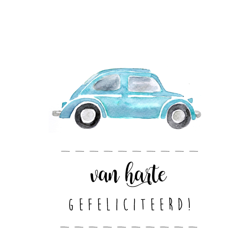 Strakke felicitatie kaart met oude kever aqaurel - Verjaardagskaarten Verjaardagskaarten - Strakke felicitatie kaart met oude kever aqaurel