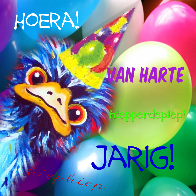 Struisvogel jarig - Verjaardagskaarten Verjaardagskaarten - Struisvogel jarig