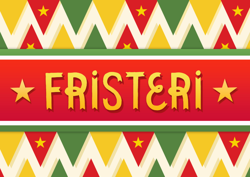 Surinaamse felicitatiekaart 'fristeri' met slingers - Verjaardagskaarten Verjaardagskaarten - Surinaamse felicitatiekaart 'fristeri' met slingers