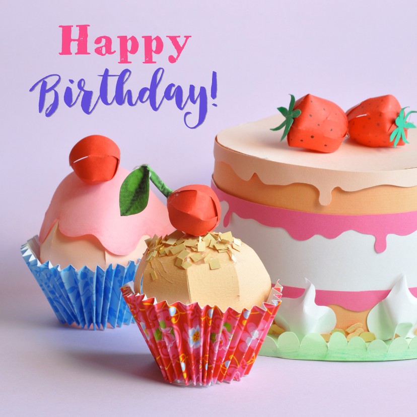 Verjaardagskaarten - Taart en cupcakes